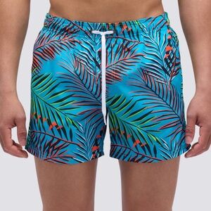 Sundek SHORT SWIMSUIT WITH ELASTIC WAIST AND NEON LEAVES PRINT